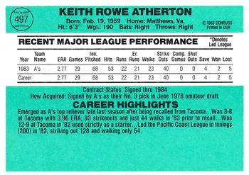 1984 Donruss #497 Keith Atherton Back
