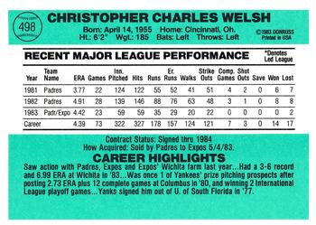 1984 Donruss #498 Chris Welsh Back