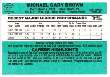 1984 Donruss #517 Mike Brown Back