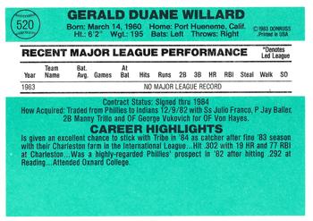 1984 Donruss #520 Gerry Willard Back