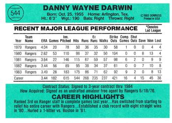 1984 Donruss #544 Danny Darwin Back