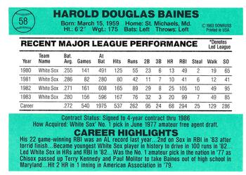 1984 Donruss #58 Harold Baines Back