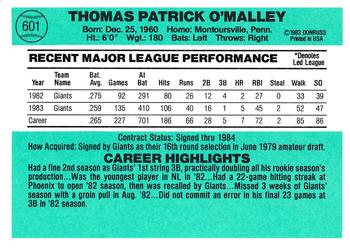 1984 Donruss #601 Tom O'Malley Back