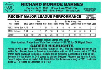 1984 Donruss #608 Richard Barnes Back