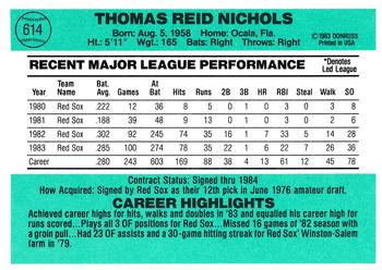 1984 Donruss #614 Reid Nichols Back
