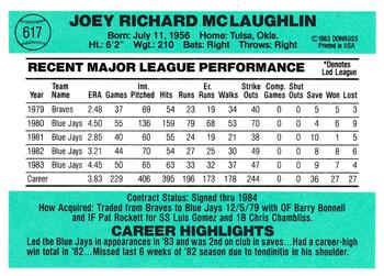 1984 Donruss #617 Joey McLaughlin Back