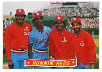 1984 Donruss #625 Runnin' Reds (Lonnie Smith / Ozzie Smith / David Green / Willie McGee) Front