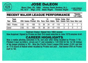 1984 Donruss #628 Jose DeLeon Back