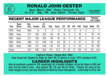 1984 Donruss #62 Ron Oester Back