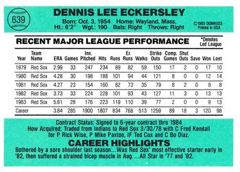 1984 Donruss #639 Dennis Eckersley Back