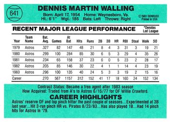 1984 Donruss #641 Denny Walling Back