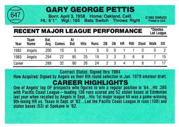 1984 Donruss #647 Gary Pettis Back