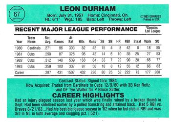 1984 Donruss #67 Leon Durham Back
