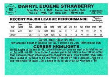 1984 Donruss #68 Darryl Strawberry Back