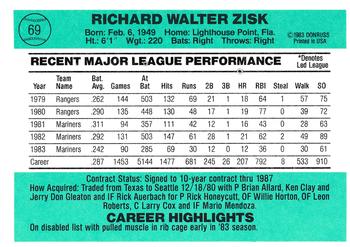 1984 Donruss #69 Richie Zisk Back