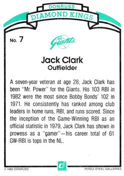 1984 Donruss #7 Jack Clark Back