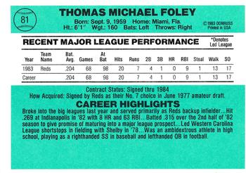 1984 Donruss #81 Tom Foley Back