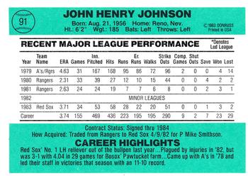 1984 Donruss #91 John Henry Johnson Back