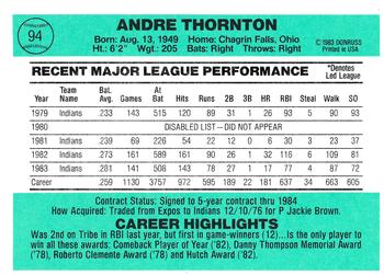 1984 Donruss #94 Andre Thornton Back