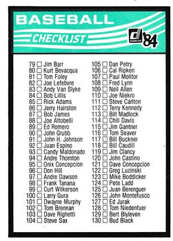 1984 Donruss #1 Checklist: 27-130 Back