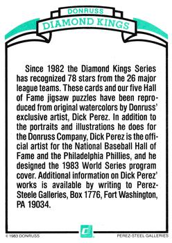 1984 Donruss #NNO Diamond Kings Checklist: 1-26 Back