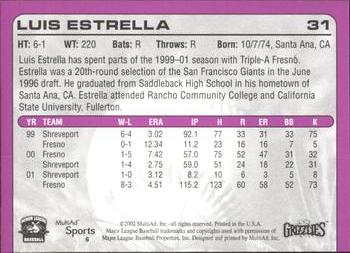2002 MultiAd Fresno Grizzlies #6 Luis Estrella Back