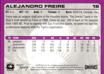 2002 MultiAd Fresno Grizzlies #8 Alejandro Freire Back
