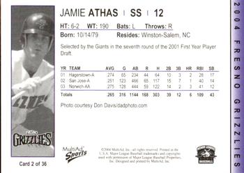 2004 MultiAd Fresno Grizzlies #2 Jamie Athas Back