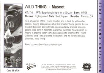 2004 MultiAd Fresno Grizzlies #36 Wild Thing Back