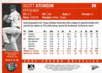 2007 MultiAd Fresno Grizzlies #2 Scott Atchison Back