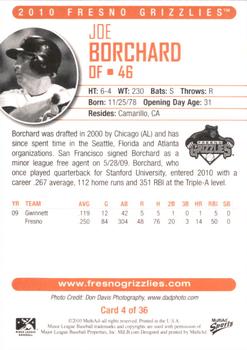 2010 MultiAd Fresno Grizzlies #4 Joe Borchard Back