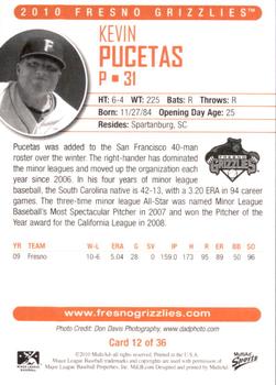 2010 MultiAd Fresno Grizzlies #12 Kevin Pucetas Back