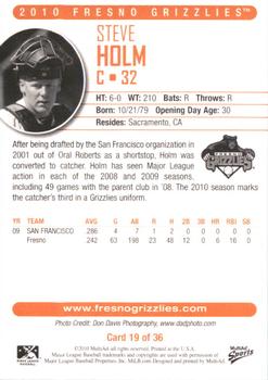 2010 MultiAd Fresno Grizzlies #19 Steve Holm Back