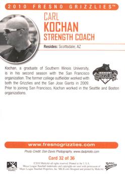 2010 MultiAd Fresno Grizzlies #32 Carl Kochan Back