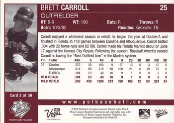 2008 MultiAd Pacific Coast League Top Prospects #2 Brett Carroll Back