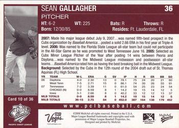 2008 MultiAd Pacific Coast League Top Prospects #10 Sean Gallagher Back