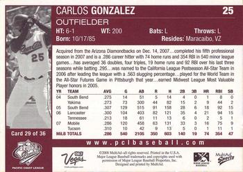 2008 MultiAd Pacific Coast League Top Prospects #29 Carlos Gonzalez Back