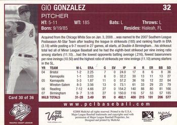 2008 MultiAd Pacific Coast League Top Prospects #30 Gio Gonzalez Back