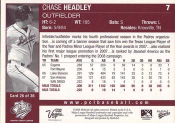 2008 MultiAd Pacific Coast League Top Prospects #26 Chase Headley Back