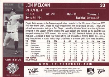 2008 MultiAd Pacific Coast League Top Prospects #11 Jon Meloan Back