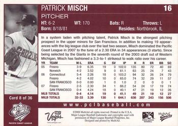 2008 MultiAd Pacific Coast League Top Prospects #8 Patrick Misch Back