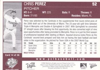 2008 MultiAd Pacific Coast League Top Prospects #14 Chris Perez Back