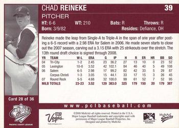 2008 MultiAd Pacific Coast League Top Prospects #28 Chad Reineke Back