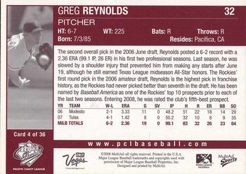 2008 MultiAd Pacific Coast League Top Prospects #4 Greg Reynolds Back