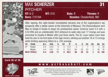 2008 MultiAd Pacific Coast League Top Prospects #36 Max Scherzer Back