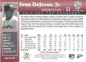 2010 MultiAd Pacific Coast League Top Prospects #3 Ivan DeJesus Jr. Back