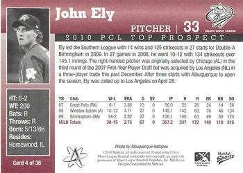 2010 MultiAd Pacific Coast League Top Prospects #4 John Ely Back