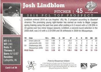 2010 MultiAd Pacific Coast League Top Prospects #5 Josh Lindblom Back