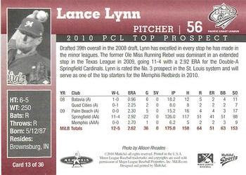 2010 MultiAd Pacific Coast League Top Prospects #13 Lance Lynn Back