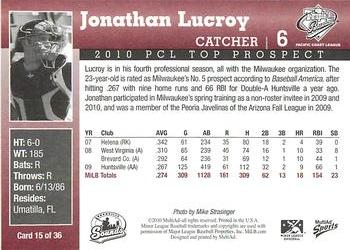 2010 MultiAd Pacific Coast League Top Prospects #15 Jonathan Lucroy Back